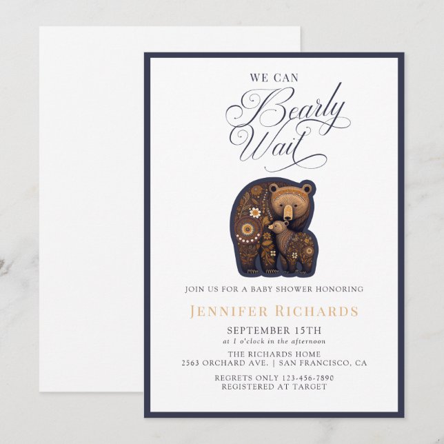Invitación Baby Shower Rustic Bear (Anverso / Reverso)