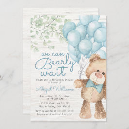Invitación Baby Shower Rustic Bearly Wait Blue Bear Boy