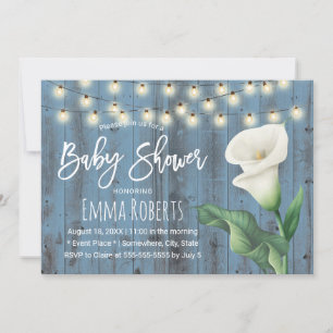 Invitación Baby Shower Rustic Blue Barn Wood Lily Floral