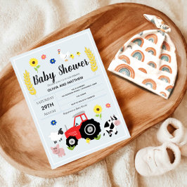 Invitación Baby Shower Rustic Blue Farm Tractor para niños