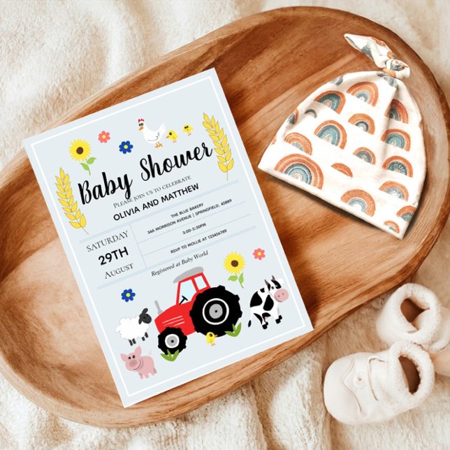Invitación Baby Shower Rustic Blue Farm Tractor para niños (Subido por el creador)