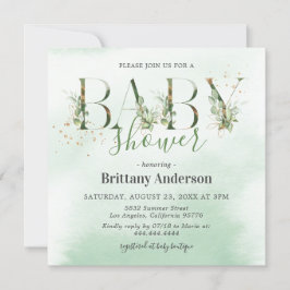 Invitación Baby Shower Rustic Eucalyptus Gold