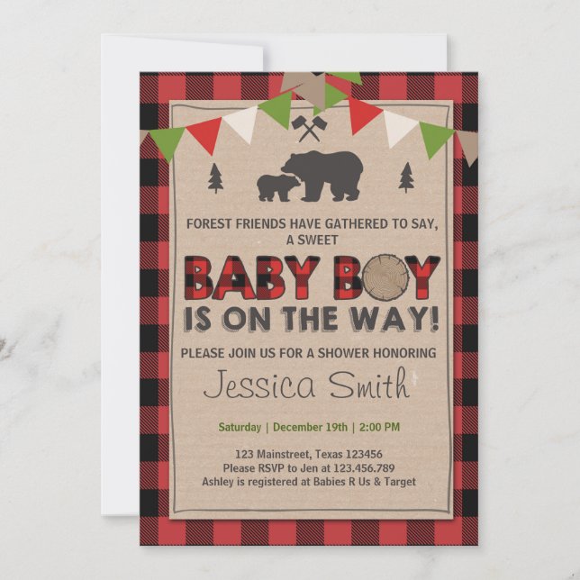 Invitación Baby Shower Rustic Lumberjack Baby ducha (Anverso)