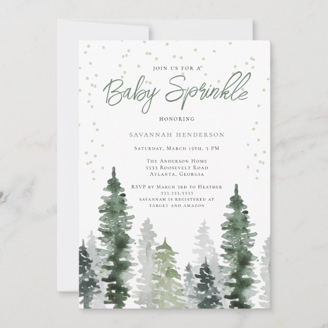Invitación Baby Shower Rustic Neutral Sage Green Sprinkle (Anverso)