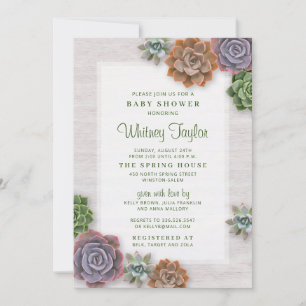 Invitación Baby Shower Rustic Succulents