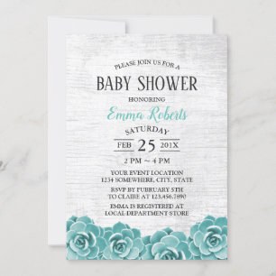 Invitación Baby Shower Rustic Succulum Floral Barn Wood