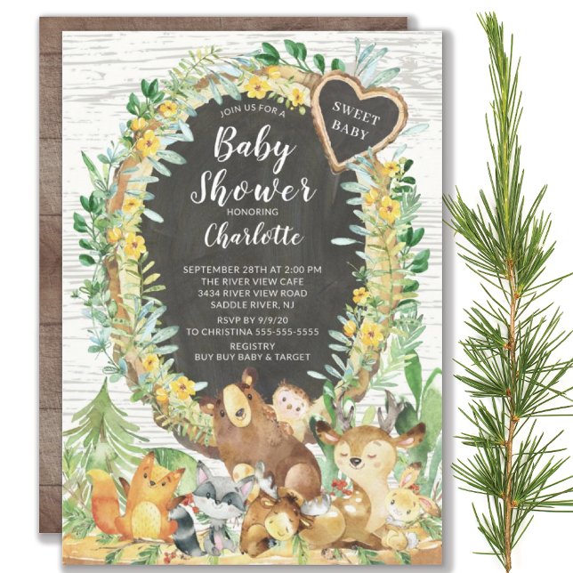 Invitación Baby Shower Rustic Sweet Baby Woodland Animals (Subido por el creador)