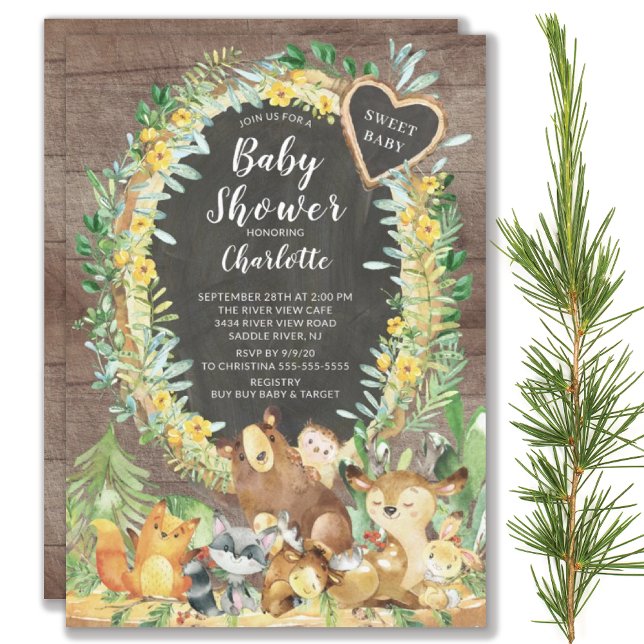Invitación Baby Shower Rustic Sweet Baby Woodland Animals (Subido por el creador)