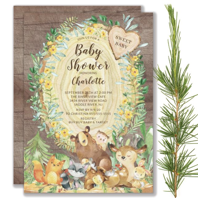Invitación Baby Shower Rustic Sweet Baby Woodland Animals (Subido por el creador)