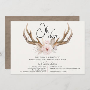 Invitación Baby Shower Rustic Watercolor Deer Antler