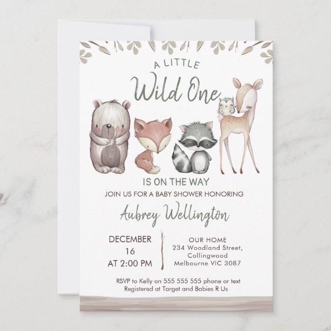 Invitación Baby Shower Rustic Wild One Woodland Animals (Anverso)