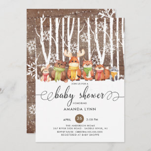 Invitación Baby Shower Rustic Winter Woodland Animals