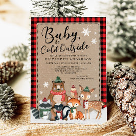 Invitación Baby Shower Rustic Winter Woodland Forest Animals