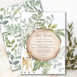 Invitación Baby Shower Rustic Wood Sweet Deer<br><div class="desc">Hermosa vegetación acuática enmarcada por una trocha de madera con una pequeña invitación a la ducha de venado. Voltea nuestro diseño dulce para ver una hoja verde coordinada hacia atrás para un toque especial extra.</div>