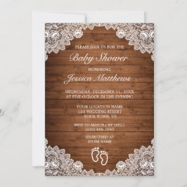 Invitación Baby Shower Rustic Wood & White Lace