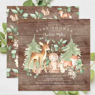Invitación Baby Shower Rustic Woodland Animals
