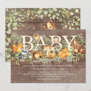 Invitación Baby Shower Rustic Woodland Forest Animals