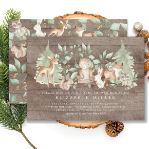 Invitación Baby Shower Rustic Woodland Forest Animals