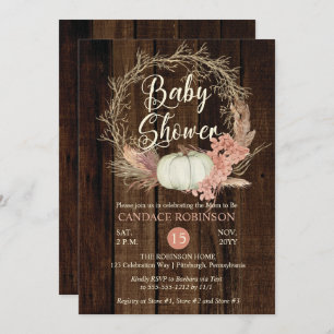 Invitación Baby Shower - Rústica Calabaza Pampas Wreath