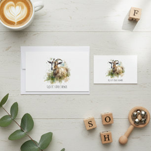 Invitación Baby Shower Rústico Acuarela Granja Cabra