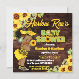 Invitación Baby Shower rústico amarillo para bebé y afrodesce