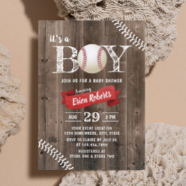 Invitación Baby Shower Rústico Baseball Sports Barn Wood Boy