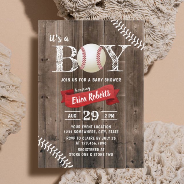 Invitación Baby Shower Rústico Baseball Sports Barn Wood Boy (Subido por el creador)