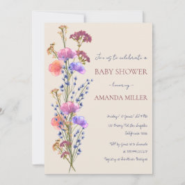 Invitación Baby Shower rústico beige acrílico floral