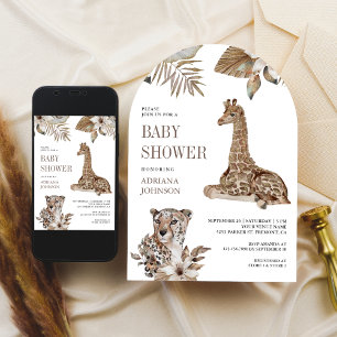 Invitación Baby Shower Rústico Boho Safari con Leopardo y Jir