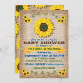 Invitación Baby Shower Rústico Burlap Parejas de Girasol
