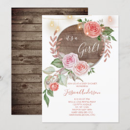 Invitación Baby Shower Rústico De Flores Rosa
