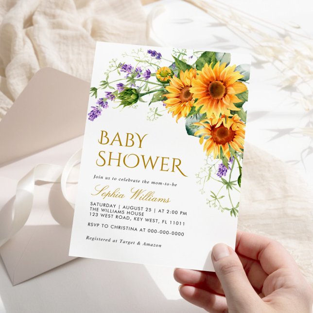 Invitación Baby Shower Rústico de girasoles y lavanda (Subido por el creador)