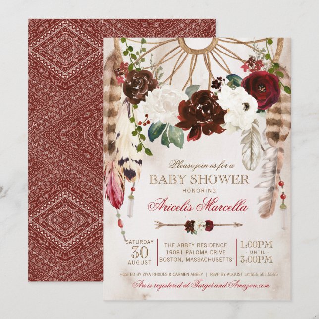Invitación Baby Shower Rústico de Holiday Boho Dreamcatcher (Anverso / Reverso)