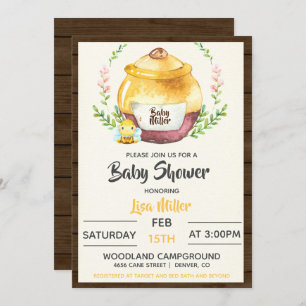 Invitación Baby Shower Rústico de Honey Pot y Bee