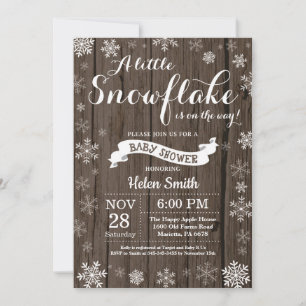 Invitación Baby Shower Rústico de Invierno Copo de Nieve Blan