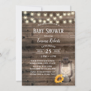 Invitación Baby Shower Rústico de madera de linterna de giras