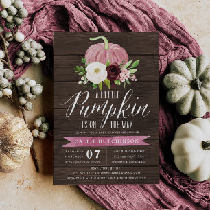 Invitación Baby Shower Rústico de madera rosa de calabaza
