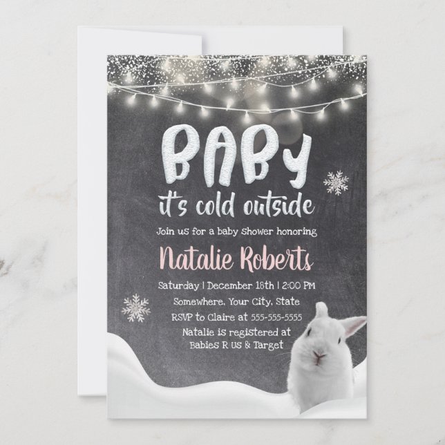 Invitación Baby Shower Rústico de tablero de cromos de invier (Anverso)