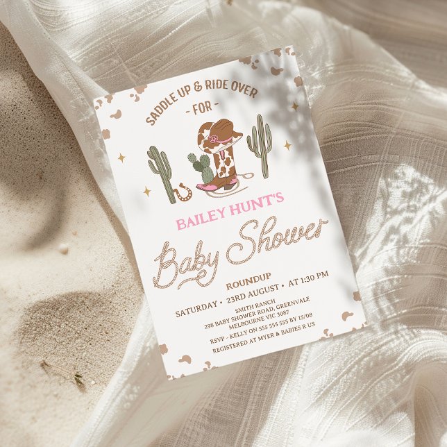 Invitación Baby Shower rústico occidental de la niña de la bo (Cowgirl Baby Shower Invitation, Western Baby Shower Invitation Girl, Wild West, Southern Country, )