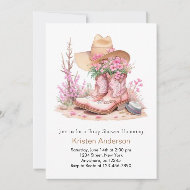 Invitación Baby Shower rústico-occidental de vaca (Anverso)