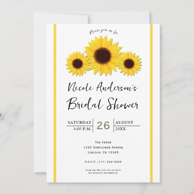 Invitación Baby Shower Rústico Simple de Girasoles Blancos (Anverso)