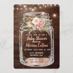 Invitación Baby Shower rústico, tarro de albañil enciende