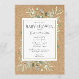 Invitación Baby Shower Rústico|Verde Acuarela