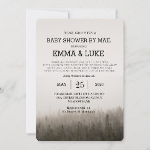 Invitación Baby Shower Rústico y Simple Forest Misty Landscap