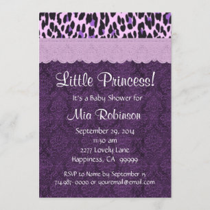 Invitación Baby Shower S21K, Chica de la princesa leopardo pú