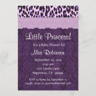 Invitación Baby Shower S21K, Chica de la princesa leopardo pú
