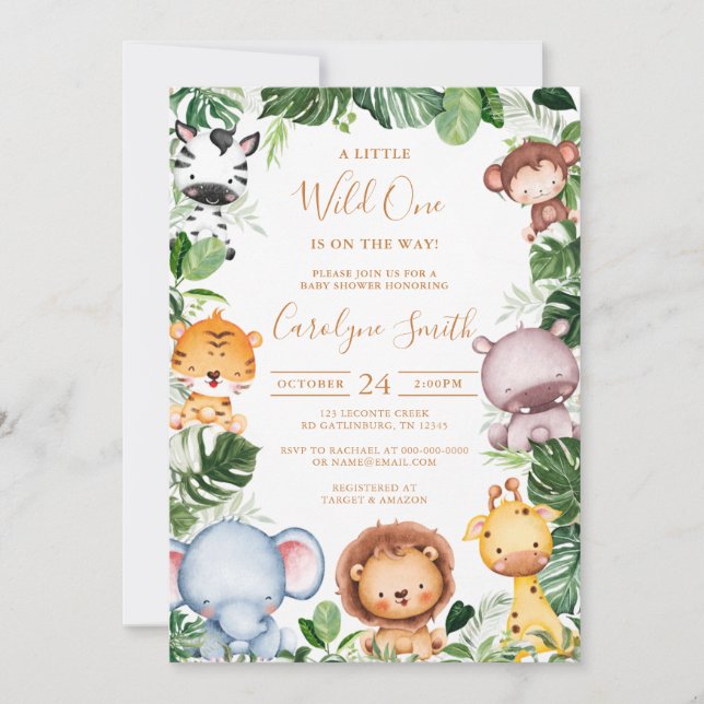 Invitación Baby Shower Safari Animal Tropical Greeneration (Anverso)