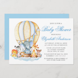 Invitación Baby Shower Safari Animals Air Balloon Clouds