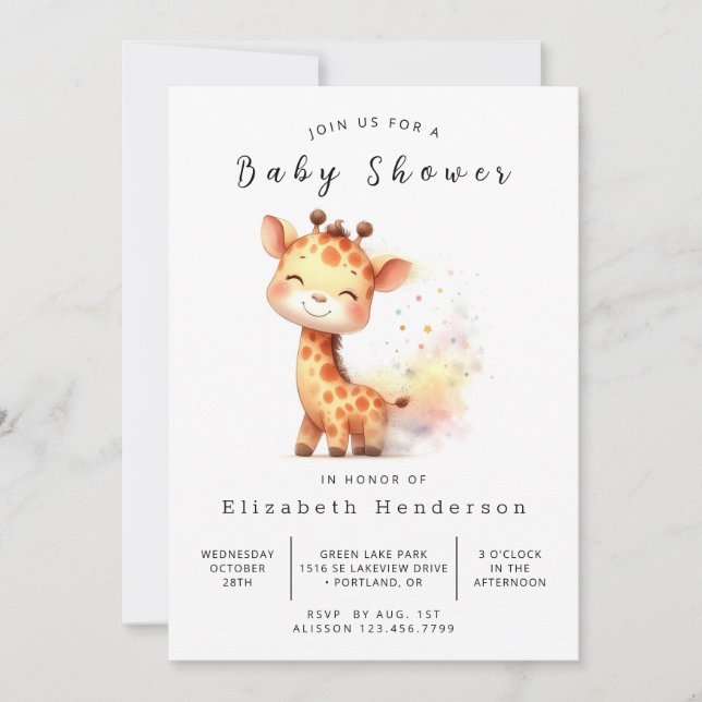 Invitación Baby Shower Safari Digital Giraffe (Anverso)