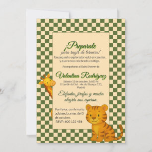 Invitación Baby Shower Safari Editable Chess PatternTigre